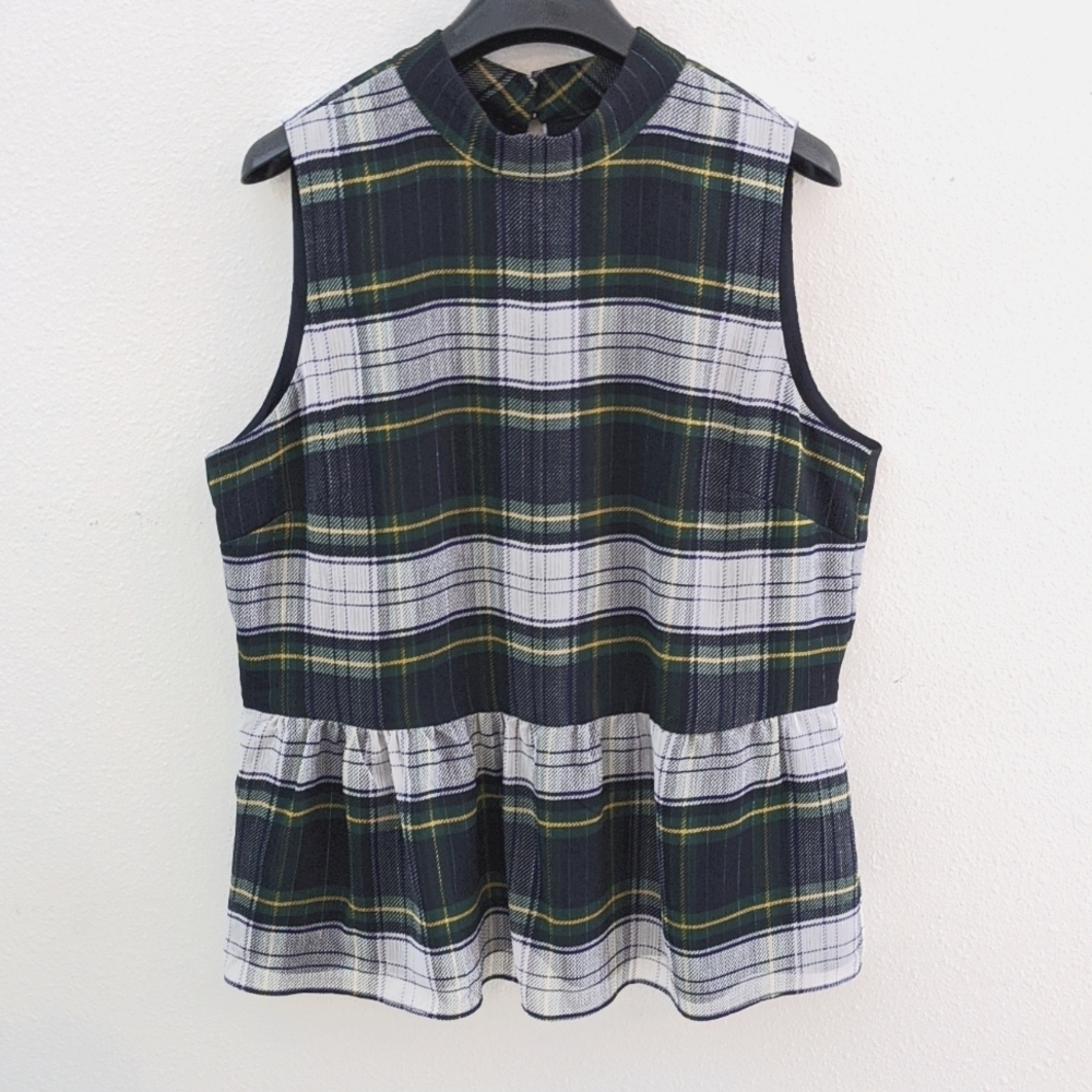 J. Crew Sleeveless Peplum Top in Gilded Highland Tartan